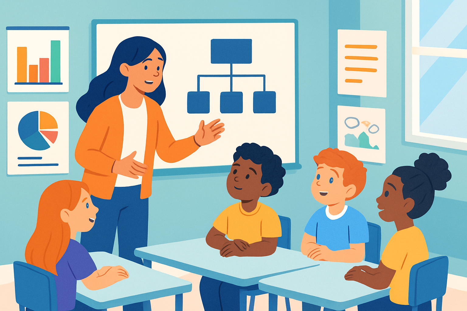 A teacher modeling clear classroom procedures with visual aids and student participation.