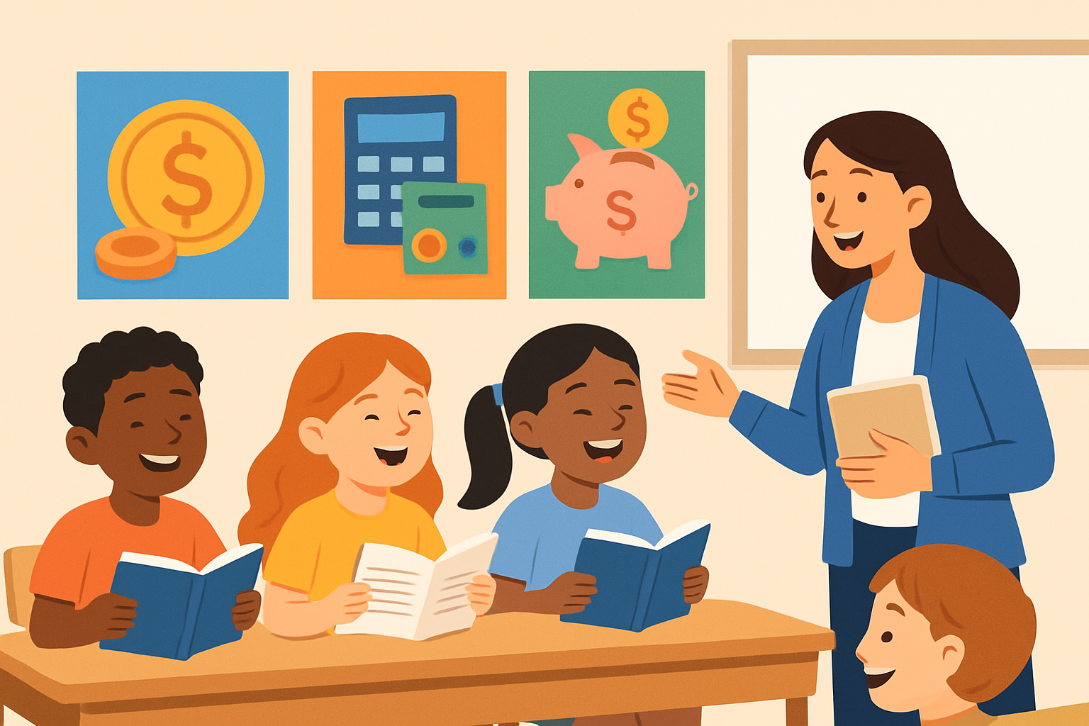 Students engaging with money poems during a financial literacy lesson