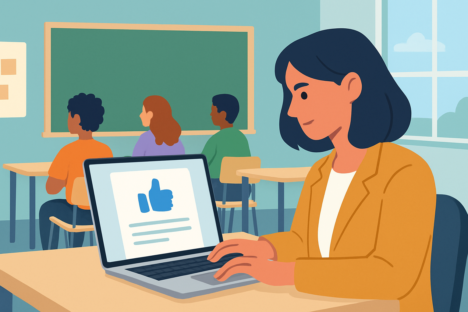 A substitute teacher preparing a detailed feedback report after a day in the classroom