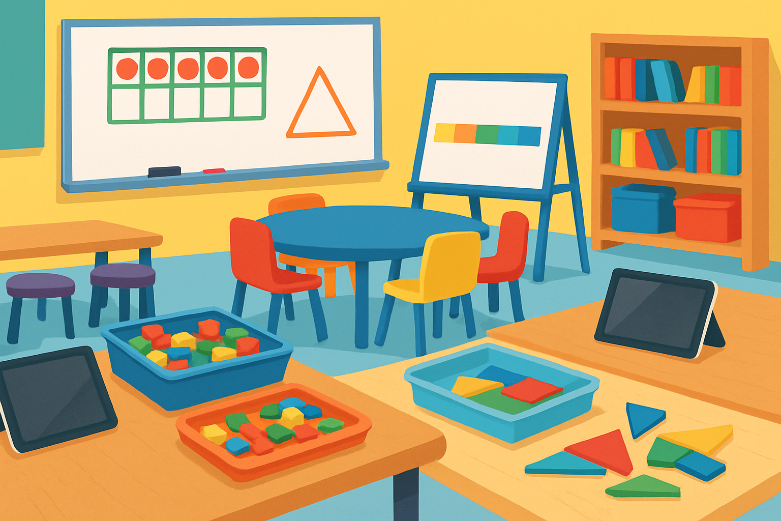 Example of an inviting and well-equipped math workshop environment supportive of interactive learning.