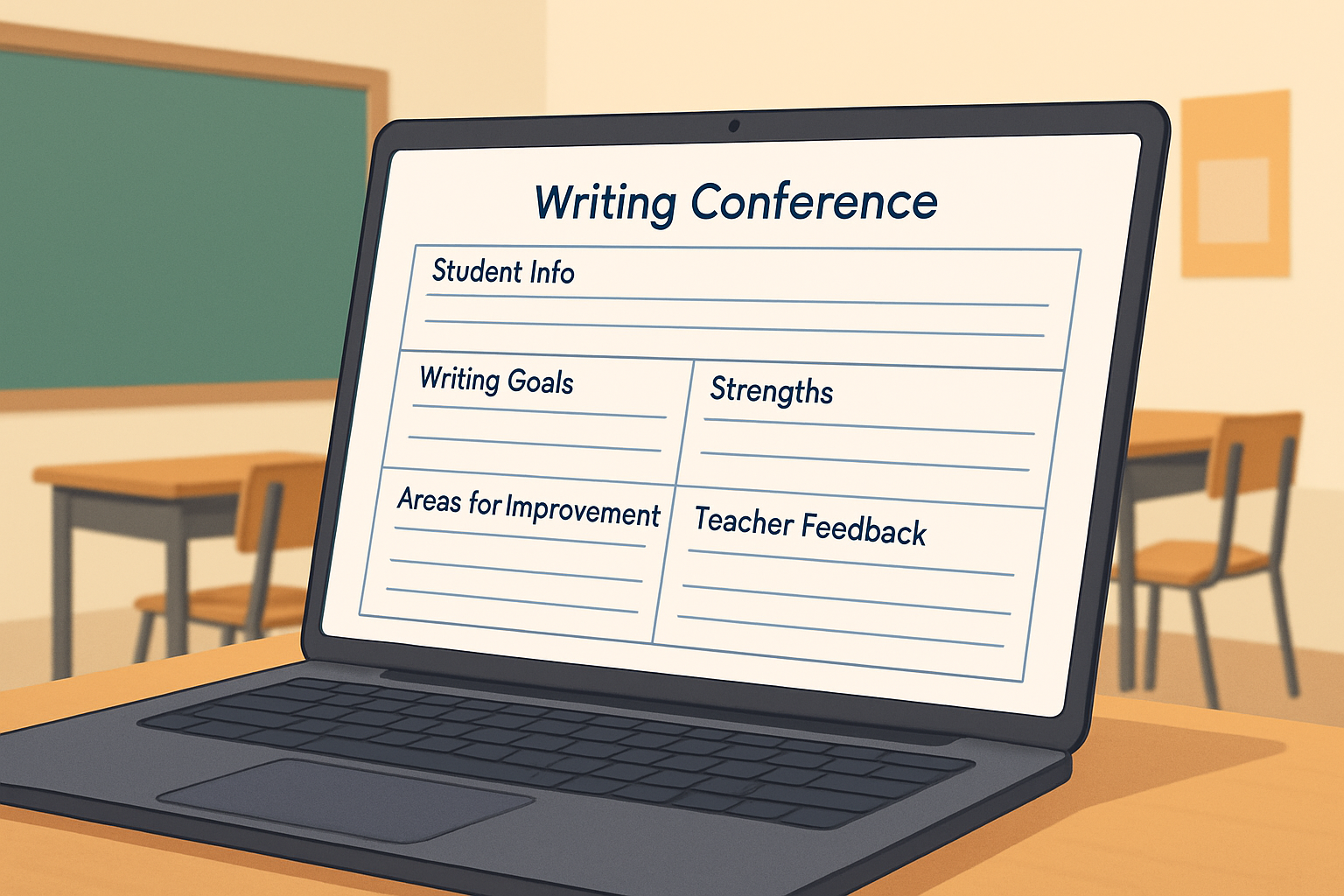 Sample writing conference form template showcasing essential sections for effective student-teacher conferencing.