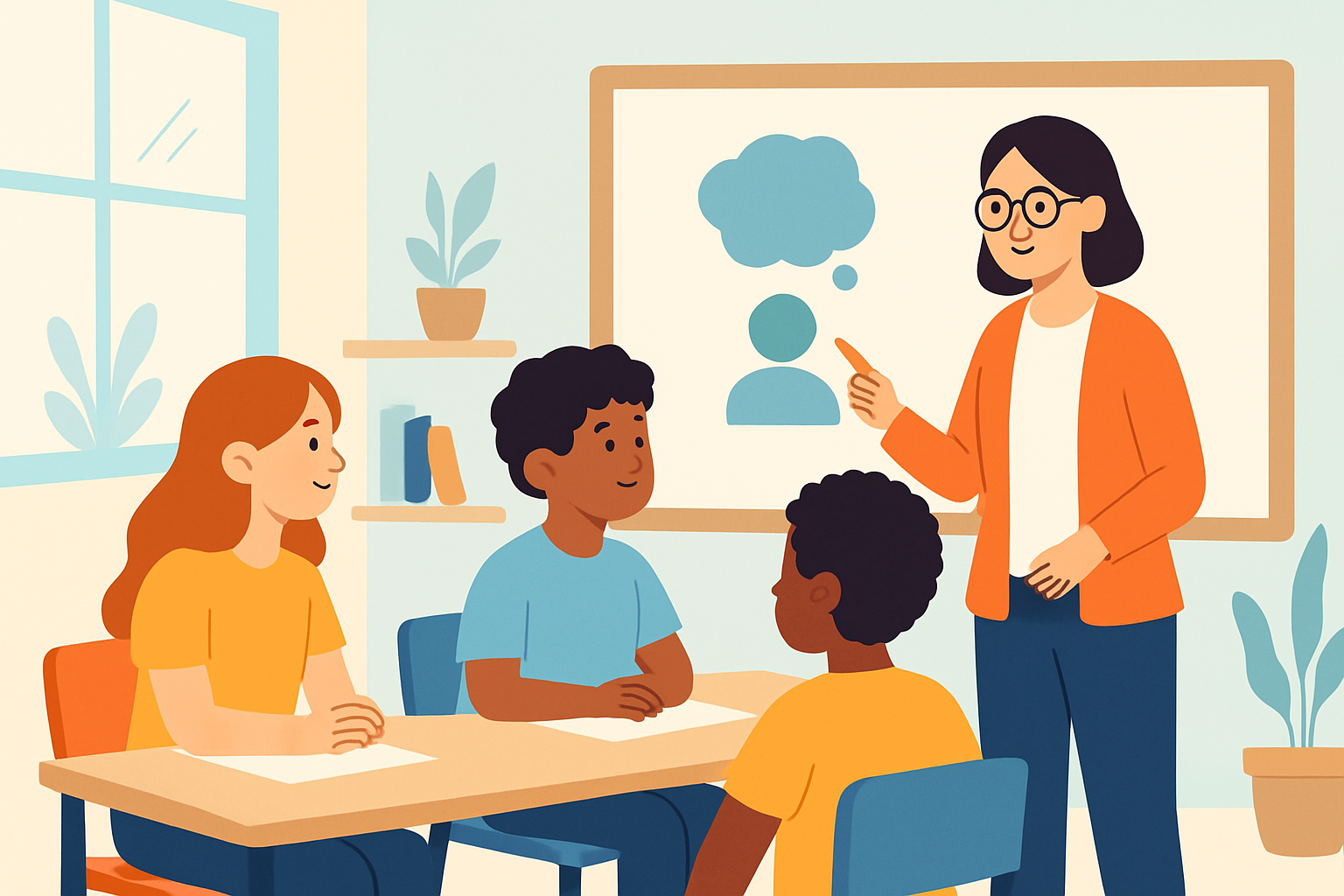 Teacher facilitating a behavior reflection session with students